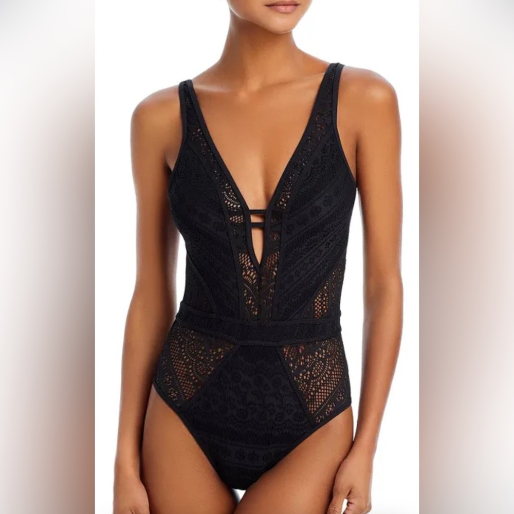 BECCA Black one piece open back swimsuit